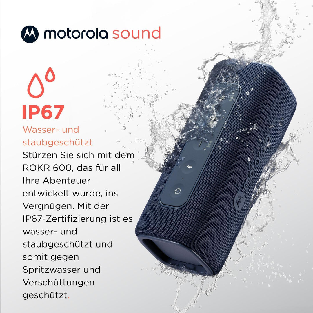 Motorola Sound – ROKR 600 kabelloser Bluetooth-Lautsprecher – kraftvoller 30-W-Sound, Wasser- und st