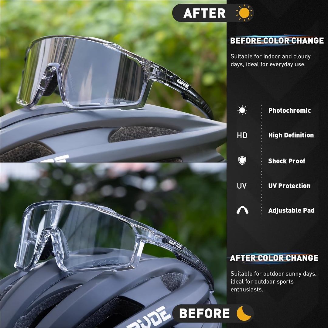 KAPVOE Photochromatische Fahrradbrille MTB Brille Selbsttönend Klar Radbrille Rennrad Sportbrille So