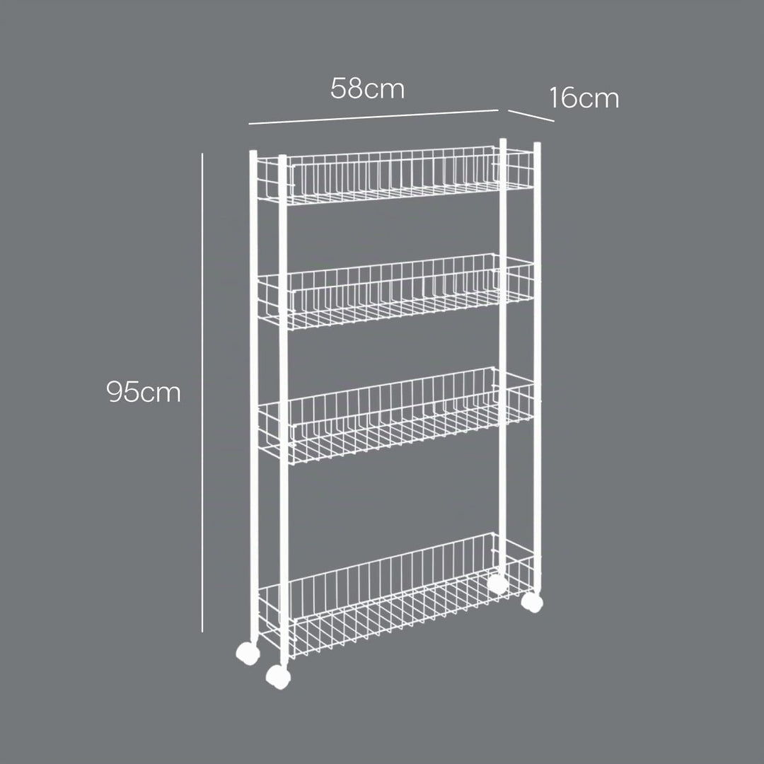 Metaltex Fino Allzweckwagen, 4 Etagen, Metall, Weiss, 16 x 60 x 95 cm 4- Etagen Single, 4- Etagen Si