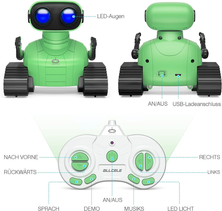 ALLCELE Roboter Kinder Spielzeug, Wiederaufladbares Ferngesteuertes Roboter Spielzeug mit LED-Augen