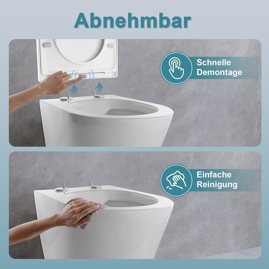 MEEJEE WC Sitz Kurze D Form 430x360mm, Toilettendeckel mit Absenkautomatik, Klodeckel D Form, Soft C