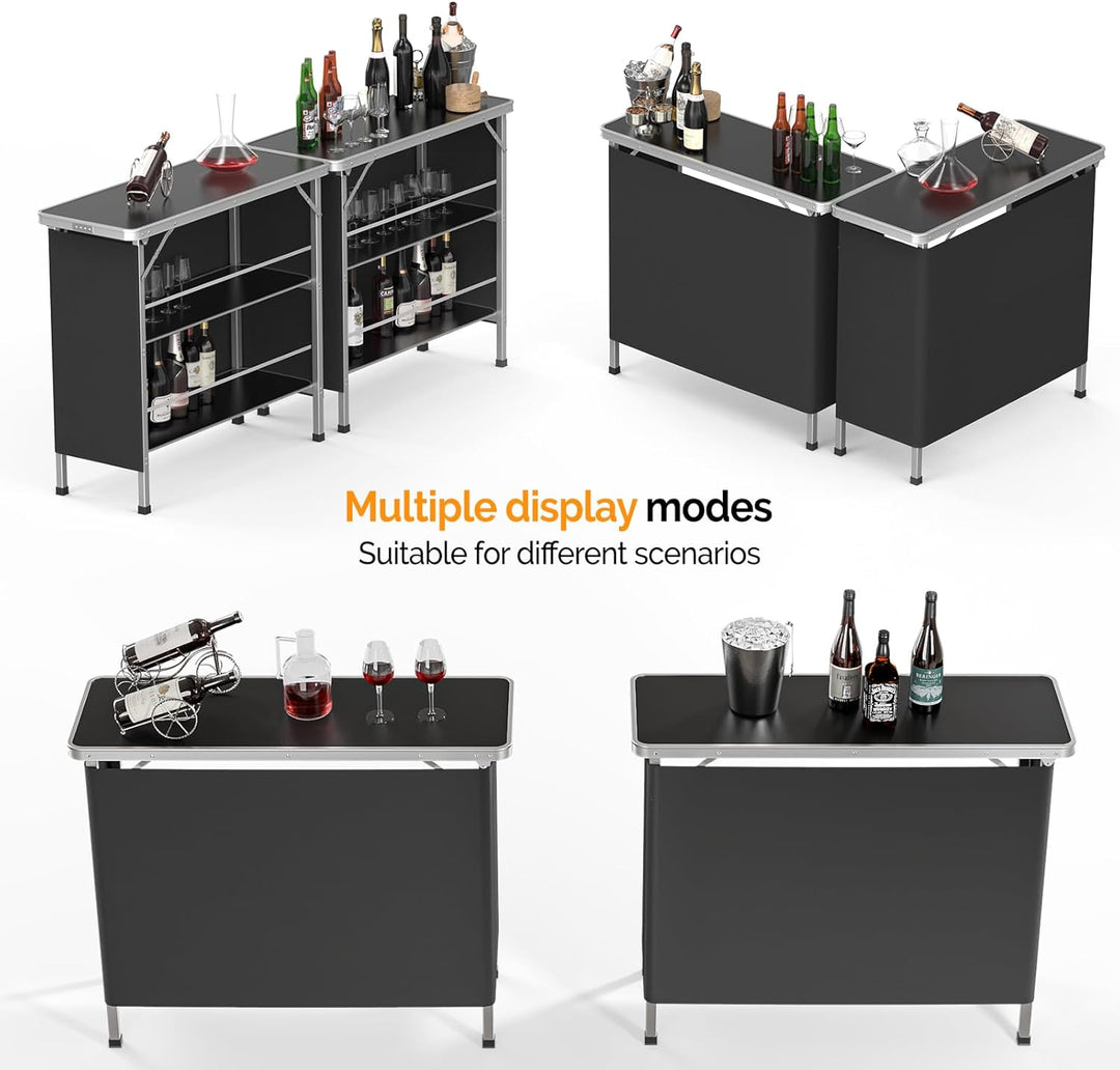 Bonnlo Campingtisch aus Aluminium, Klappbarer Outdoor Bartisch, Leicht & Tragbar, 2-stufige Ablage m