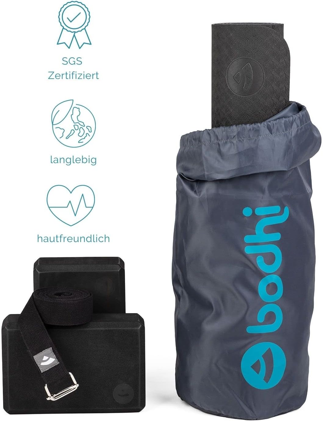 Bodhi Yoga Starter-Set Komplett | Set bestehend aus: 1 Yogamatte aus TPE, 2 Yoga-Bricks aus Eva (Moo