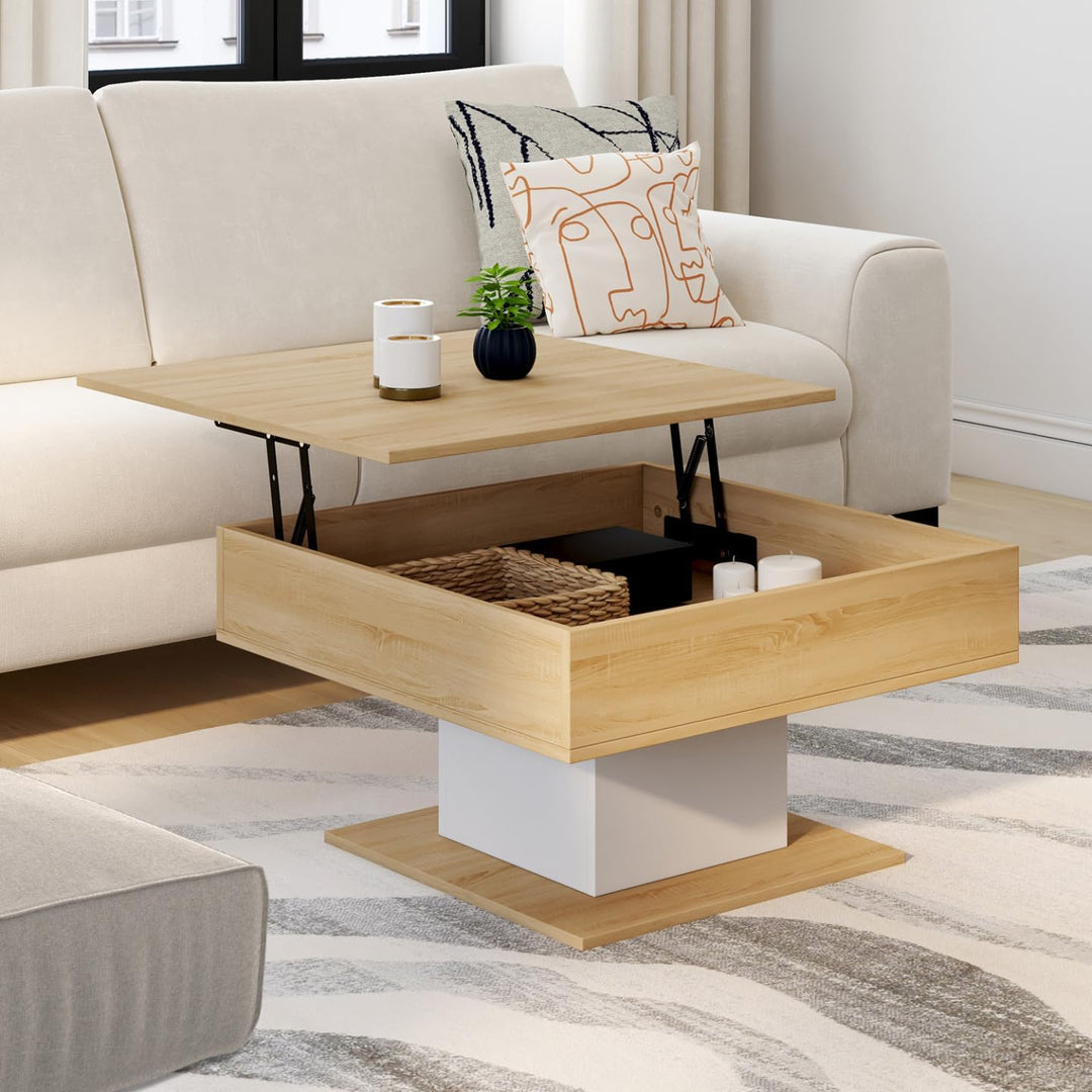 IDMarket - Couchtisch, aufklappbare Platte, Eden, quadratisch, Holz und Weiss