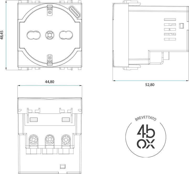 4box, P40 USB 3.0, Schukostecker mit USB-C, kompatibel mit Vimar Plana, Weiss