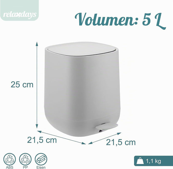 Relaxdays Mülleimer Bad, 5 l, Kosmetikeimer mit Soft-Close, Matte Optik, entnehmbarer Inneneimer, Tr