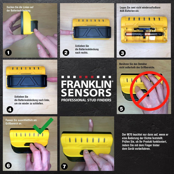 Franklin Sensors ProSensor M70 Profi Bolzenfinder mit 7 Sensoren für höchste Genauigkeit, erkennt Ho