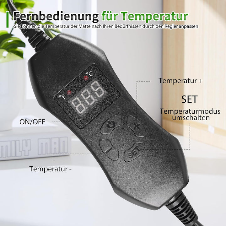 Heizmatte Wärmematte Pflanzen mit Thermostat, Mini Indoor Gewächshaus Heizkissen 25 x 52.5cm, Zimmer