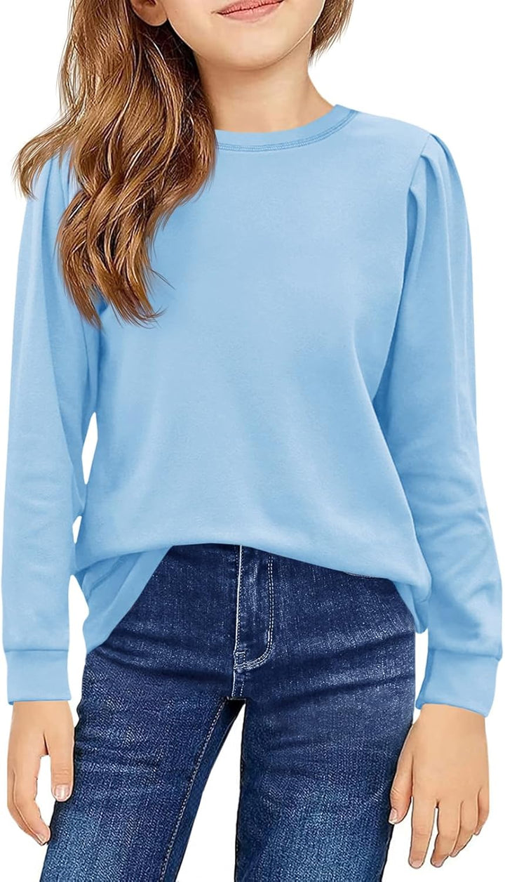 Haloumoning Mädchen Langarm T-Shirt Baumwolle Rundhals Top Leichtgewicht Sport Langarmshirt Basic Ca