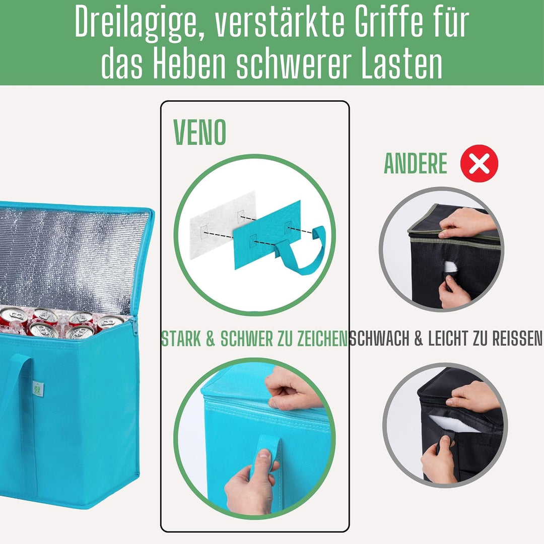 VENO 29 Liter Einkaufstasche Wiederverwendbare Faltbar Kühltasche, Gross Picknickkorb Robuste Isolie