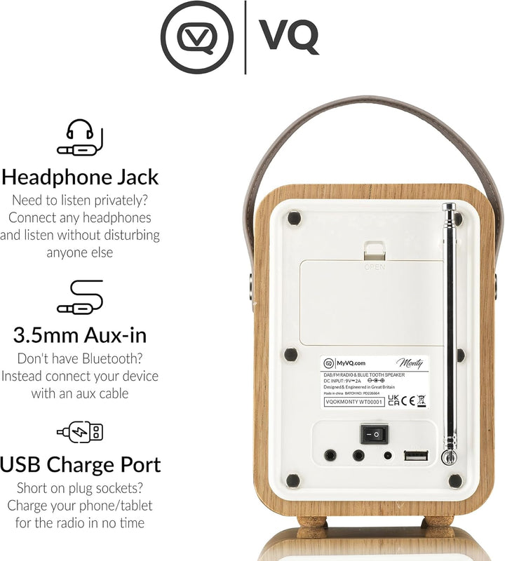 VQ VQ-MONTY-OK Monty Radio w/Bluetooth Eiche Wooden Eiche, Wooden Eiche
