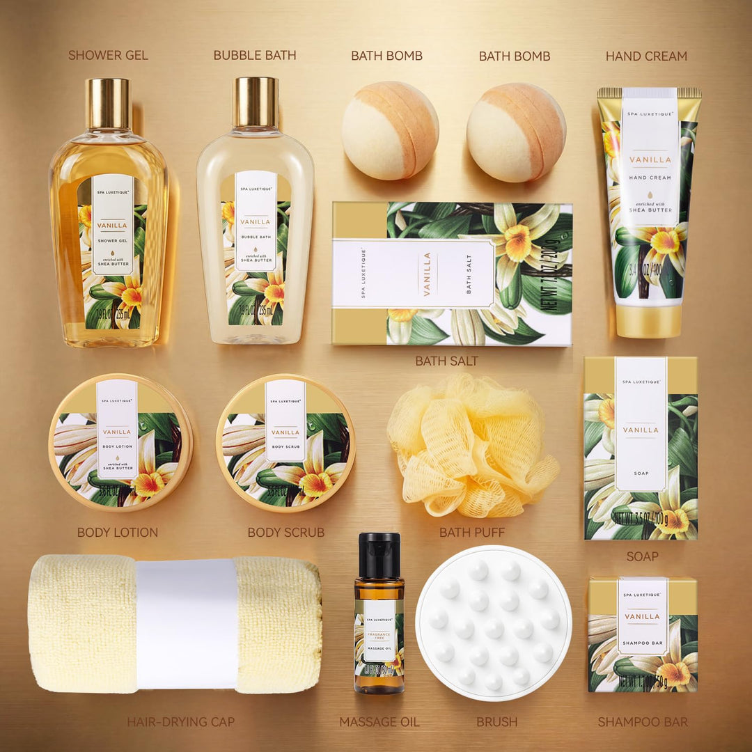 Bade Geschenkset für Frauen, SPA LUXETIQUE 15 tlg. Vanilleduft Bad Set Geburtstagsgeschenk für Damen