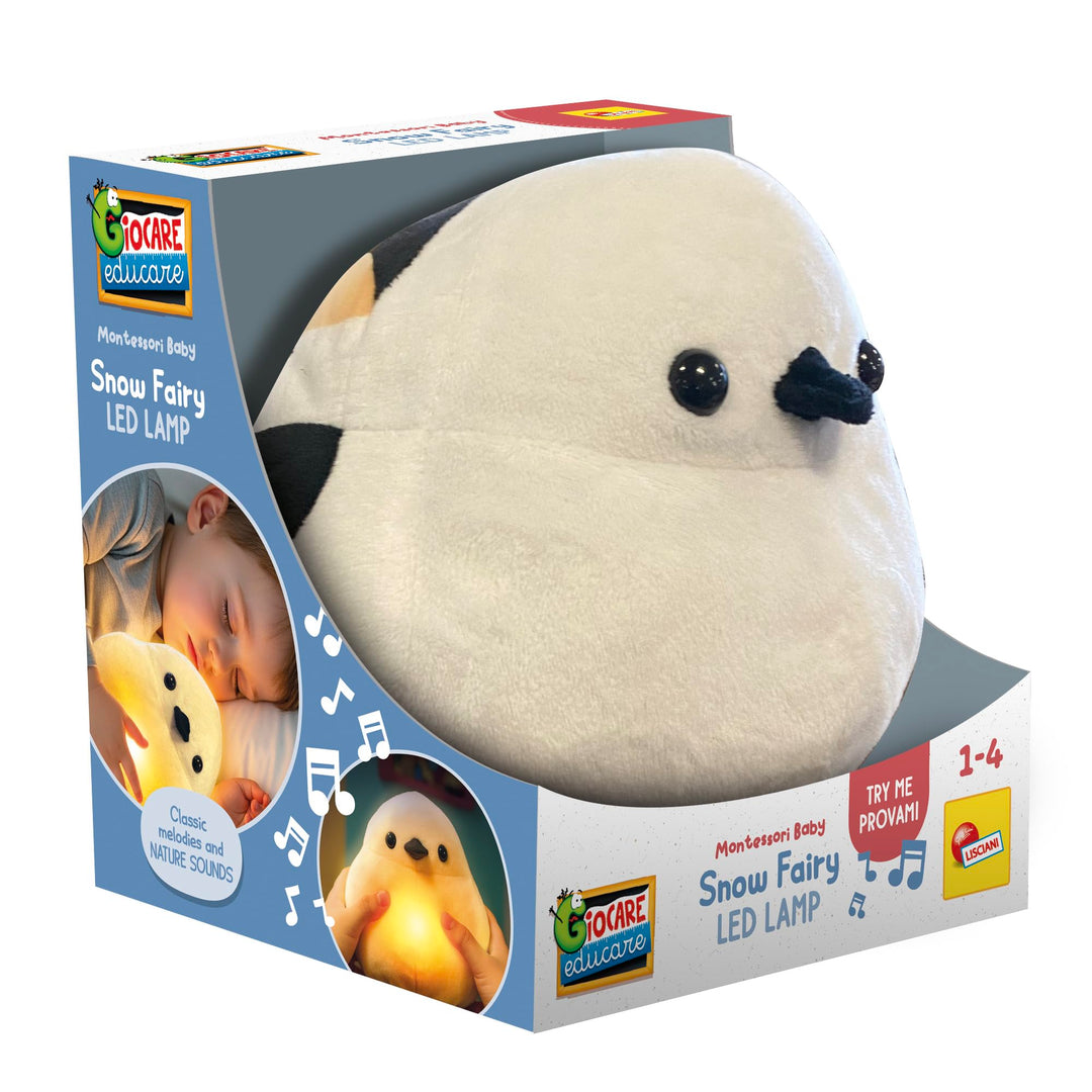 Lisciani - Montessori Baby - Snow Fairy - LED Nachtlicht Plüschtier für Kinder 1–4 Jahre - Sanftes L