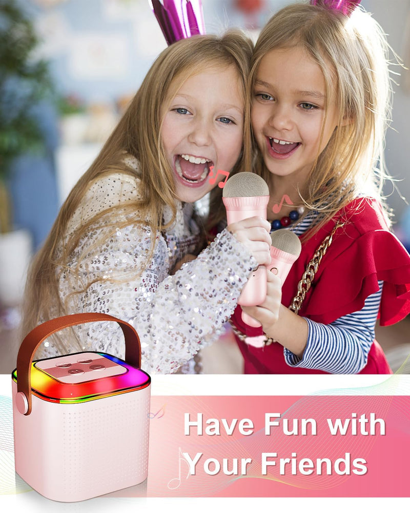 Karaoke Maschine Kinder Geschenk Mädchen, Tragbarer Mini Bluetooth Karaoke Lautsprecher mit 2 kabell