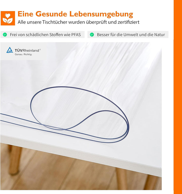 Simple Fix Tischdecke Transparent - Tischschutz Abwaschbar - Tischdecke Outdoor - 80cm x 120cm 80 x