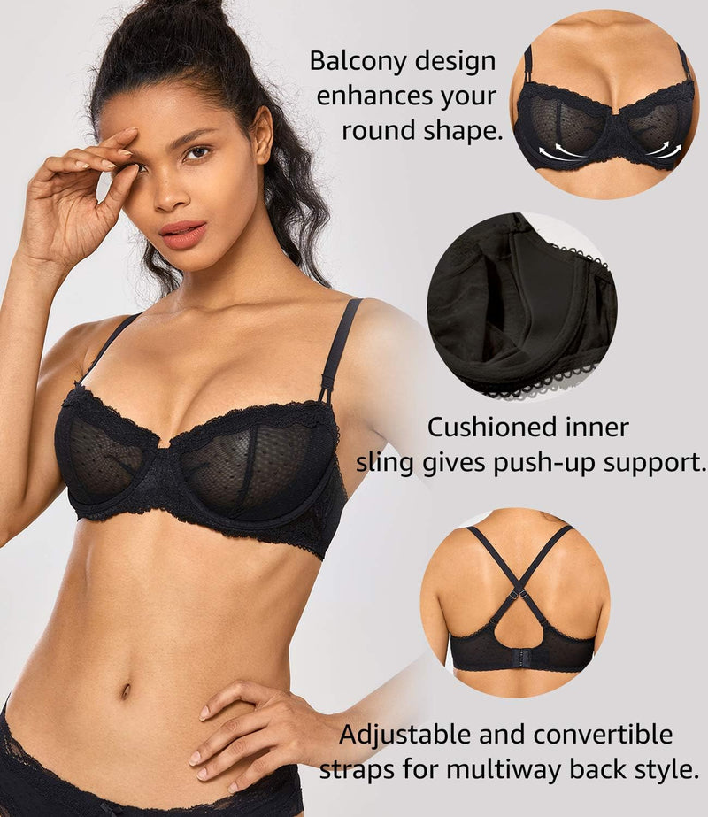 DOBREVA Balconette BH Damen mit Bügel Push Up Dirndl Spitze BHS Sexy Grosse Grössen Ungefüttert 70A