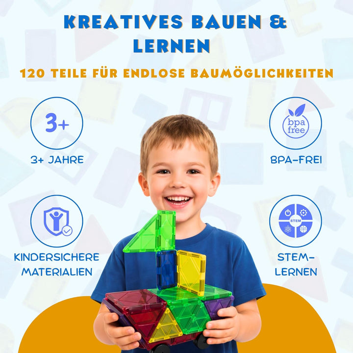 KIYARI Magnetbausteine 120 Teile – Grosse 7,5 cm Montessori Magnet Bausteine für Kinder ab 3 Jahren,