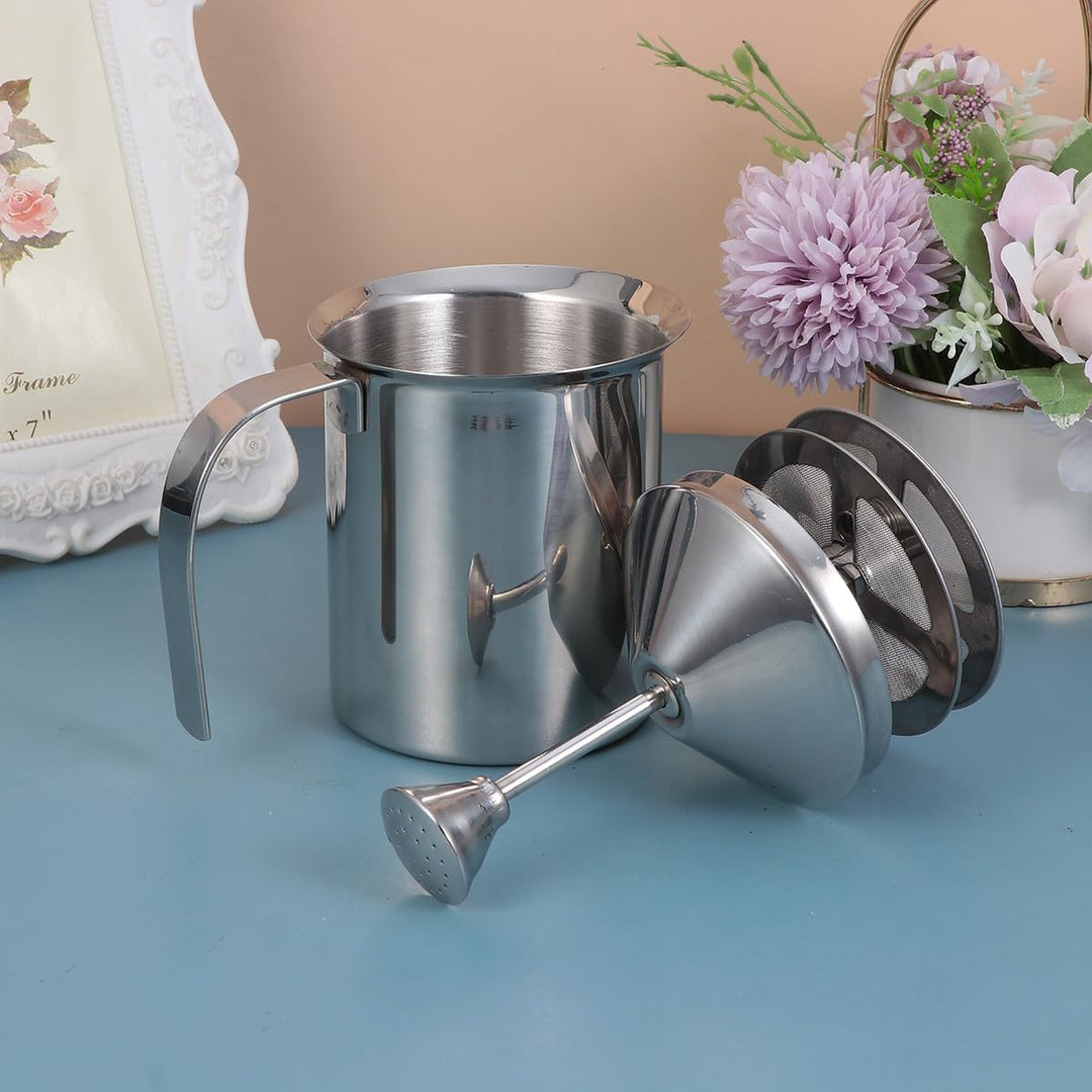 TOYANDONA Milchaufschäumer aus Edelstahl 800 Ml Manuell mit Doppel Sieb für Dicken Milchschaum Kaffe