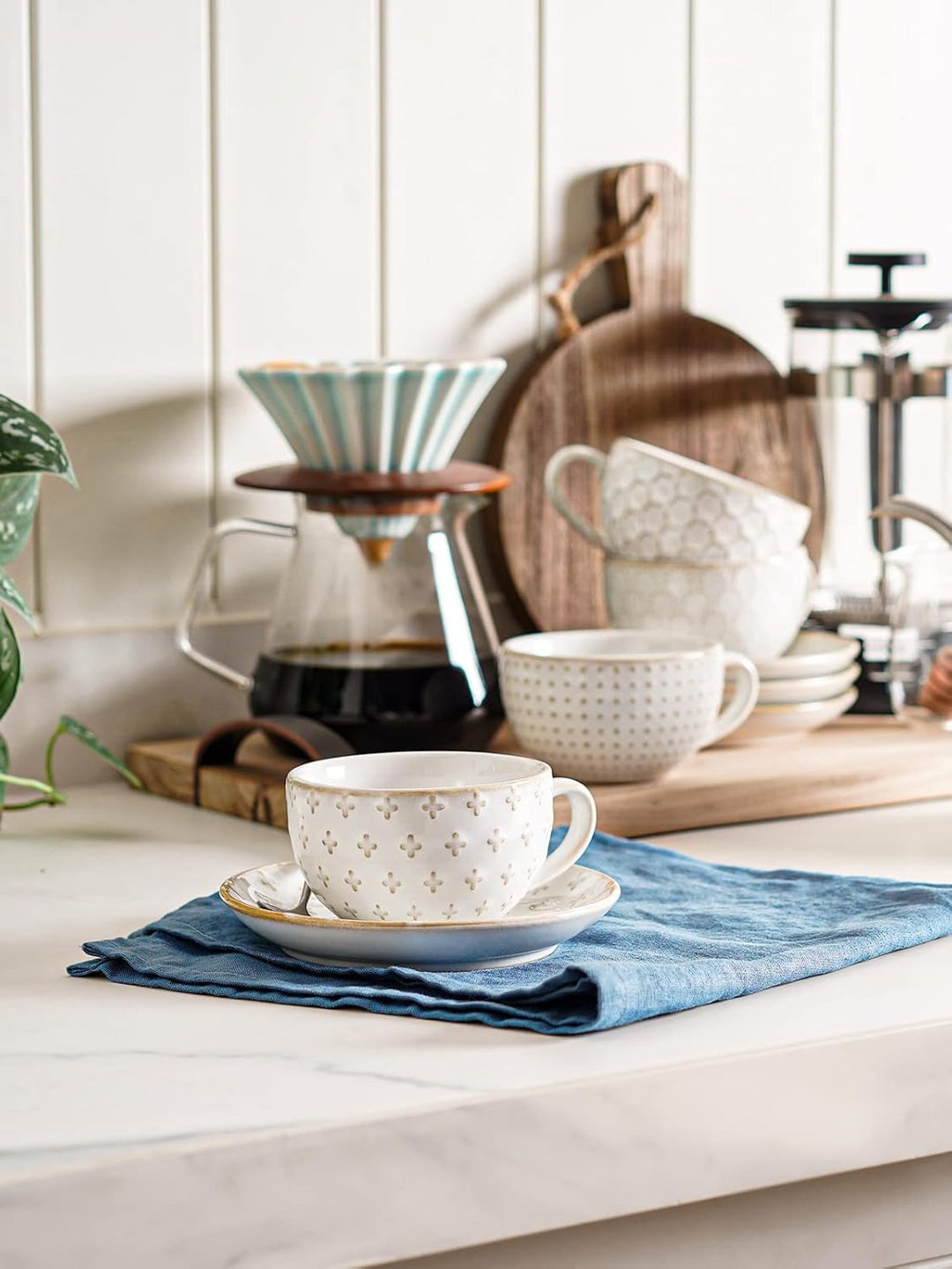 LE TAUCI Cappuccino-Tassen mit Untertassen, Einweihungsgeschenk, Keramikprägung, Kaffeetasse für Au