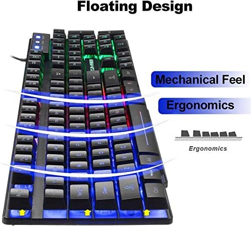 UK Layout Gaming-Tastatur und -Maus Sets Rainbow Backlit Ergonomische USB-Gaming-Tastatur 2400 DPI 6