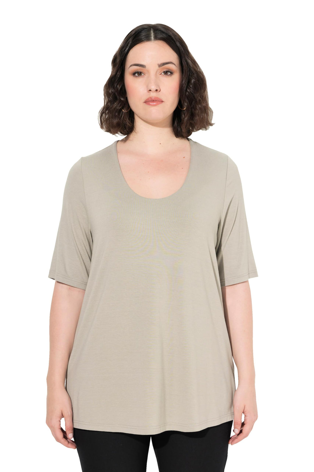 Ulla Popken Damen grosse Grössen Übergrössen Plus Size Shirt 1/2 Arm Doublelayer 820860 42-44 Kitt,