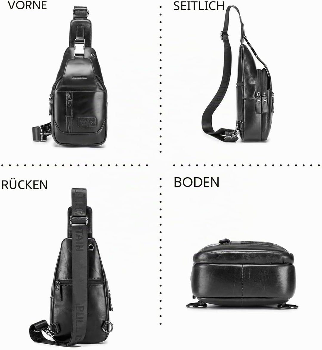LOONGYOON Herrenbrusttasche aus Leder Umhängetasche mit Kopfhöreröffnung Studie über Sportreisen Mul