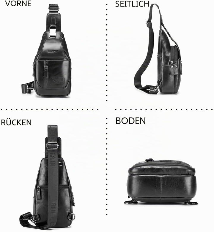 LOONGYOON Herrenbrusttasche aus Leder Umhängetasche mit Kopfhöreröffnung Studie über Sportreisen Mul