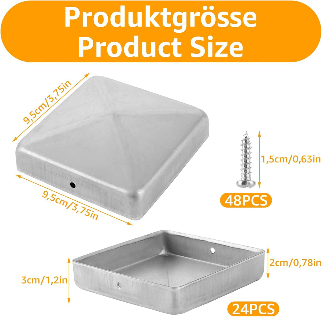 24 Stück Pfostenkappen 90x90mm, Zaunkappe Abdeckkappe mit Schrauben, Zaunpfosten Kappen für Pfosten