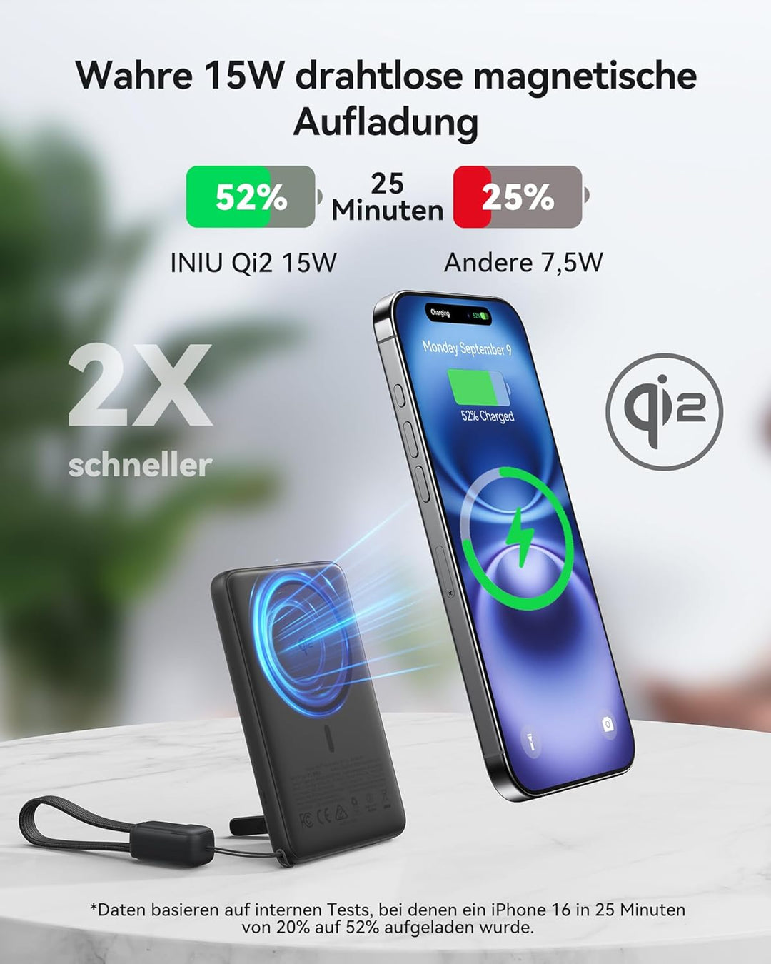 INIU Qi2-zertifizierte 20W Magnetische Powerbank, 5000mAh Ultra Slim Externe Batterie, Travel Wirele