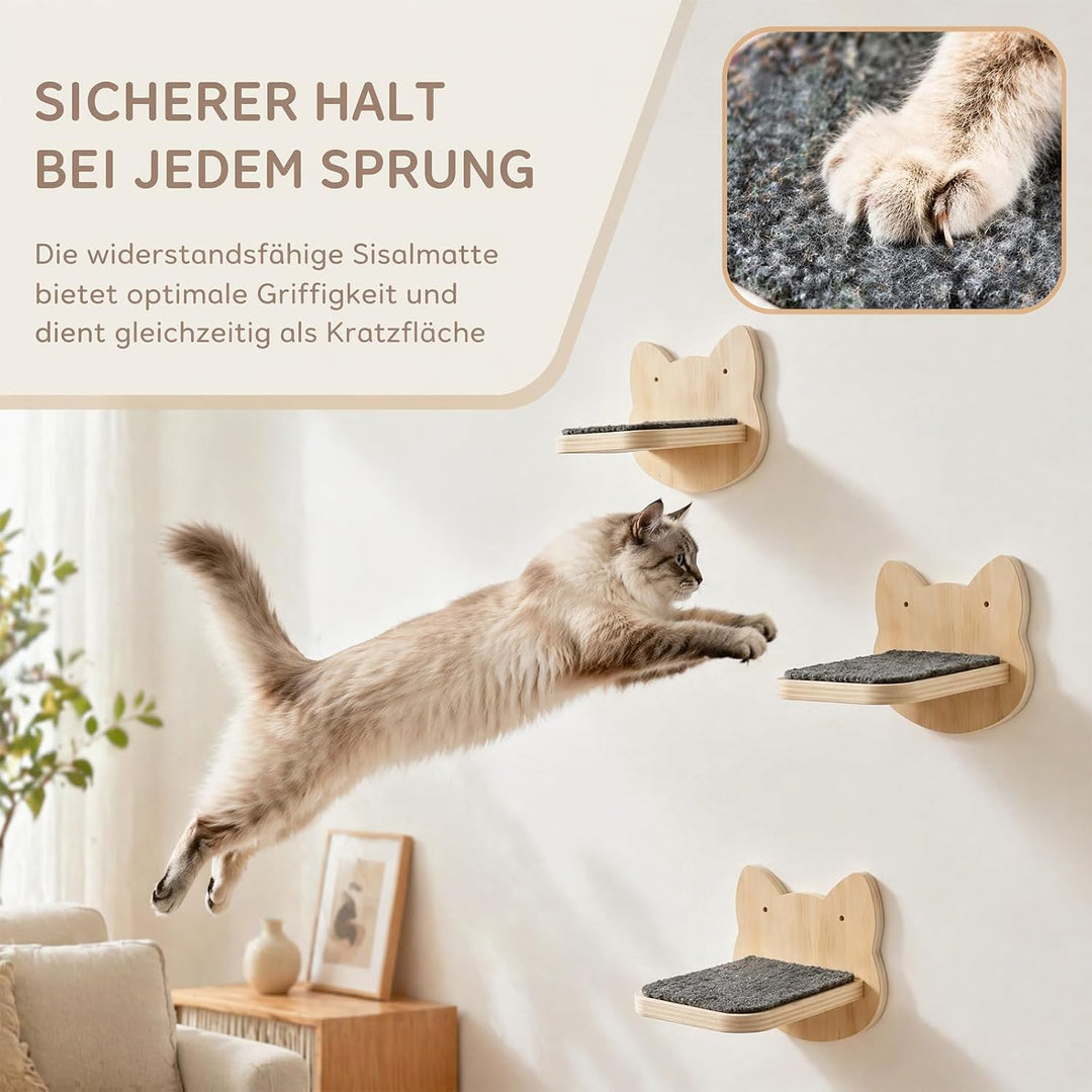 Katzentreppe Wand 4pcs - Kletterwand für Katzen im Katzenkopf-Design, Stabile Katzentreppe bis 30 kg