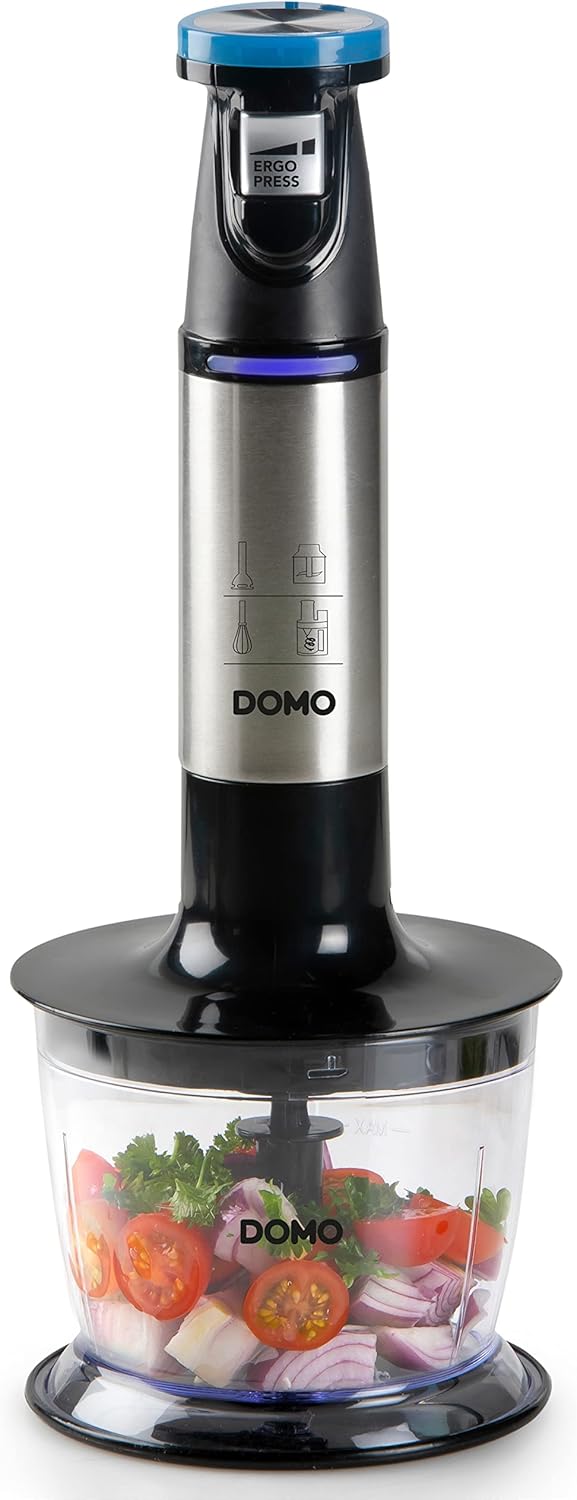 DOMO Stabmixer Set 4-in-1 - Ergo Press - Inklusive 4 Aufsätze: Mixstab, Schneebesen, Zerkleinerer, S