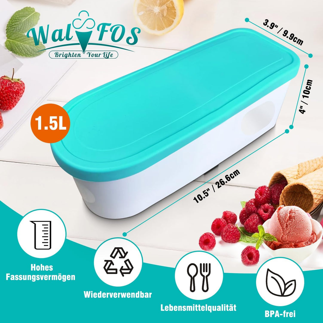 Walfos® Eisbehälter für Speiseeis 1.5L, Wiederverwendbare Hausgemachte Eiscreme-Behälter mit Silikon