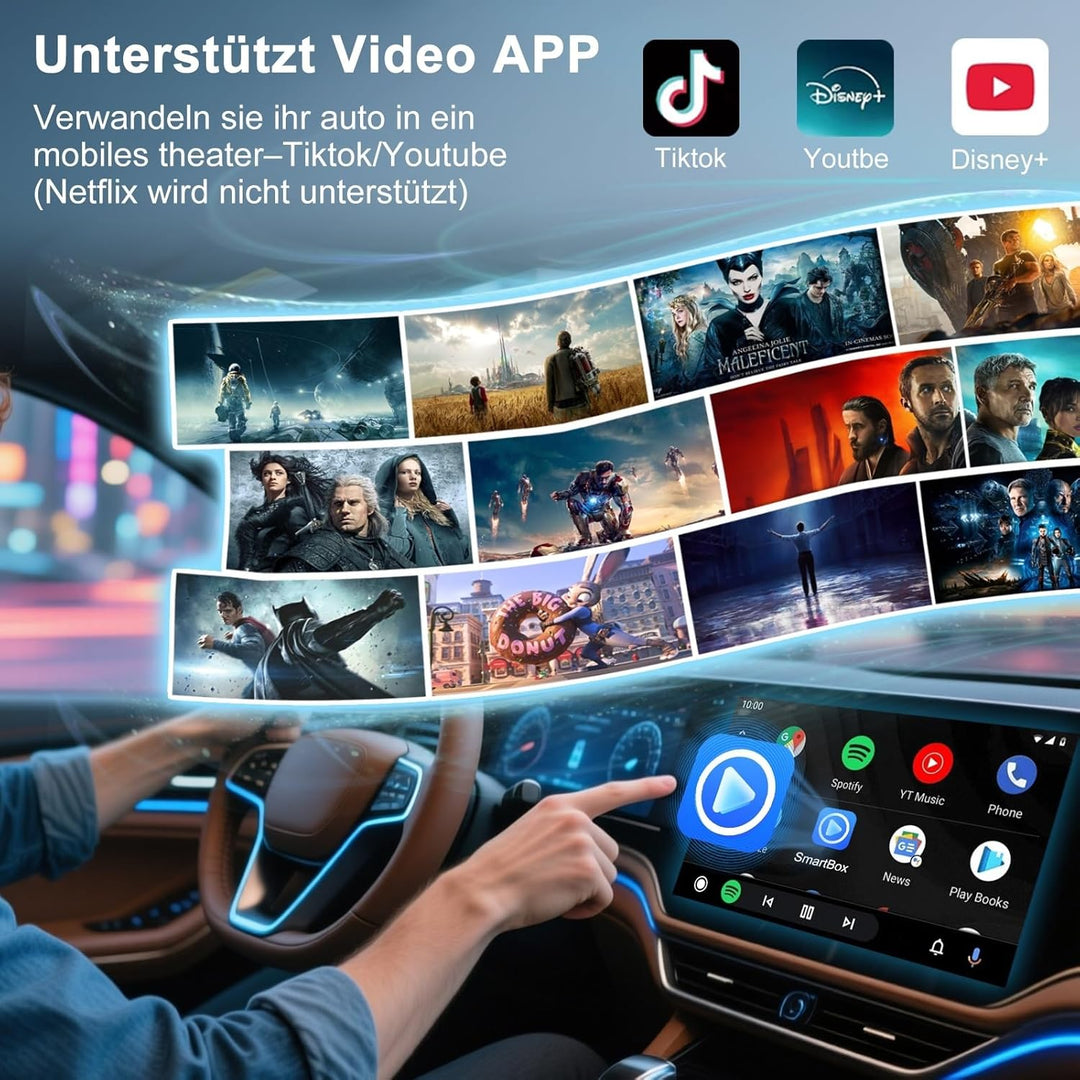 Android Auto Wireless Adapter mit YouTube, Tiktok für Autos, Superschnelle Upgrade von Wired auf Wir