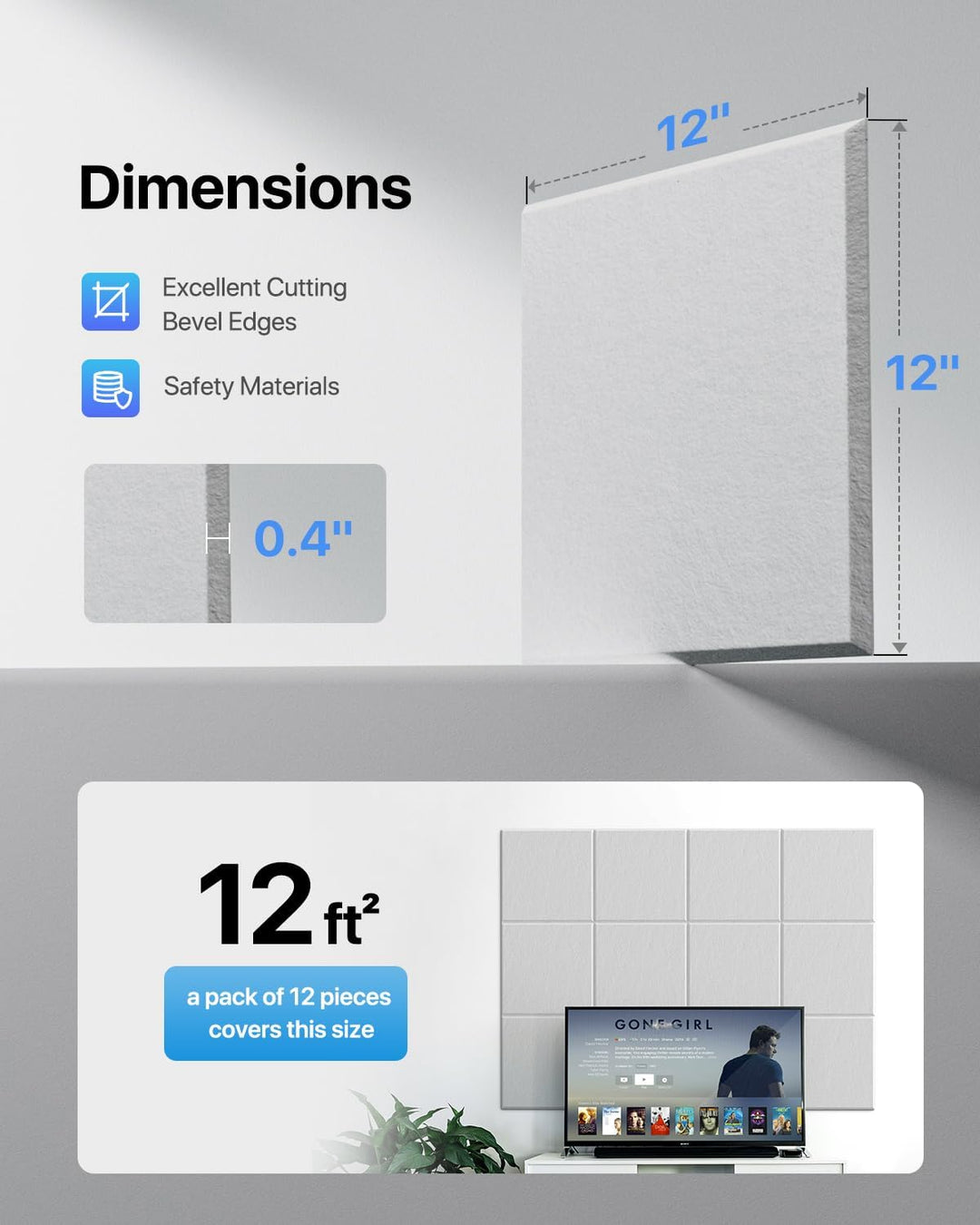 Quadratische 18 Stück Akustikplatten Selbstklebend, Schallabsorber Schallschutz Wand Hoher Dichte Sc