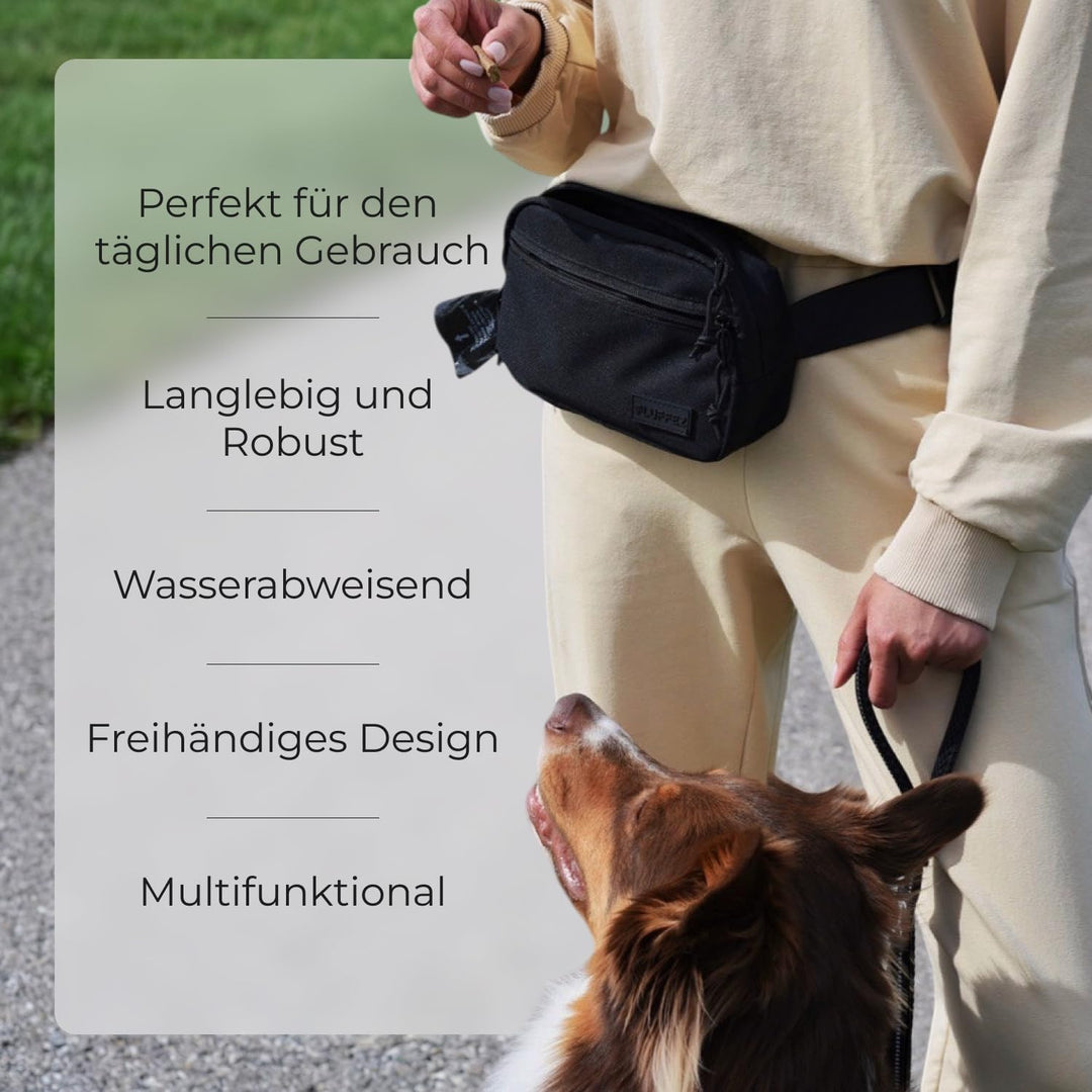 Fluffez Leckerlitasche für Hunde – Bauchtasche mit verschliessbaren Innentaschen und separatem Reiss