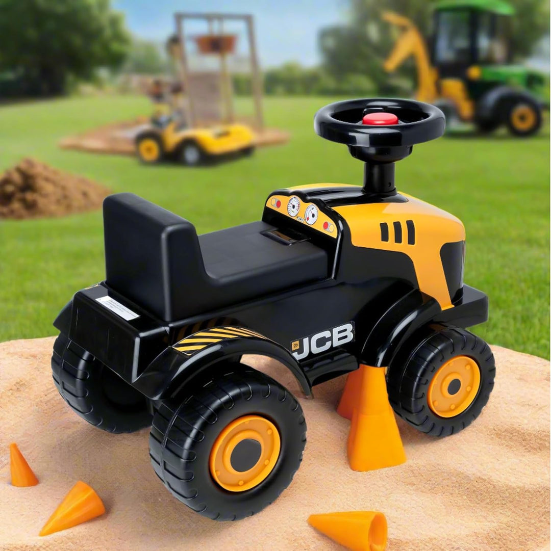 JCB Fastrac Gelb & Schwarz Rutschtraktor | Fuss-zu-Boden Schieber für Kleinkinder | BAU-Rutschauto |