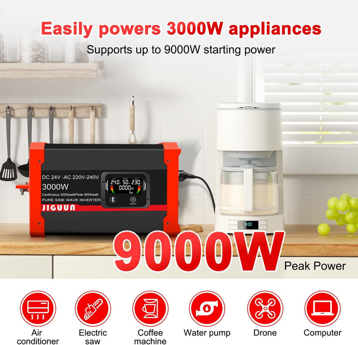 JIGUUN 2000W/4000W Reiner Sinus Spannungswandler 12V auf 220/230V- kfz Wechselrichter-Inverter Konve