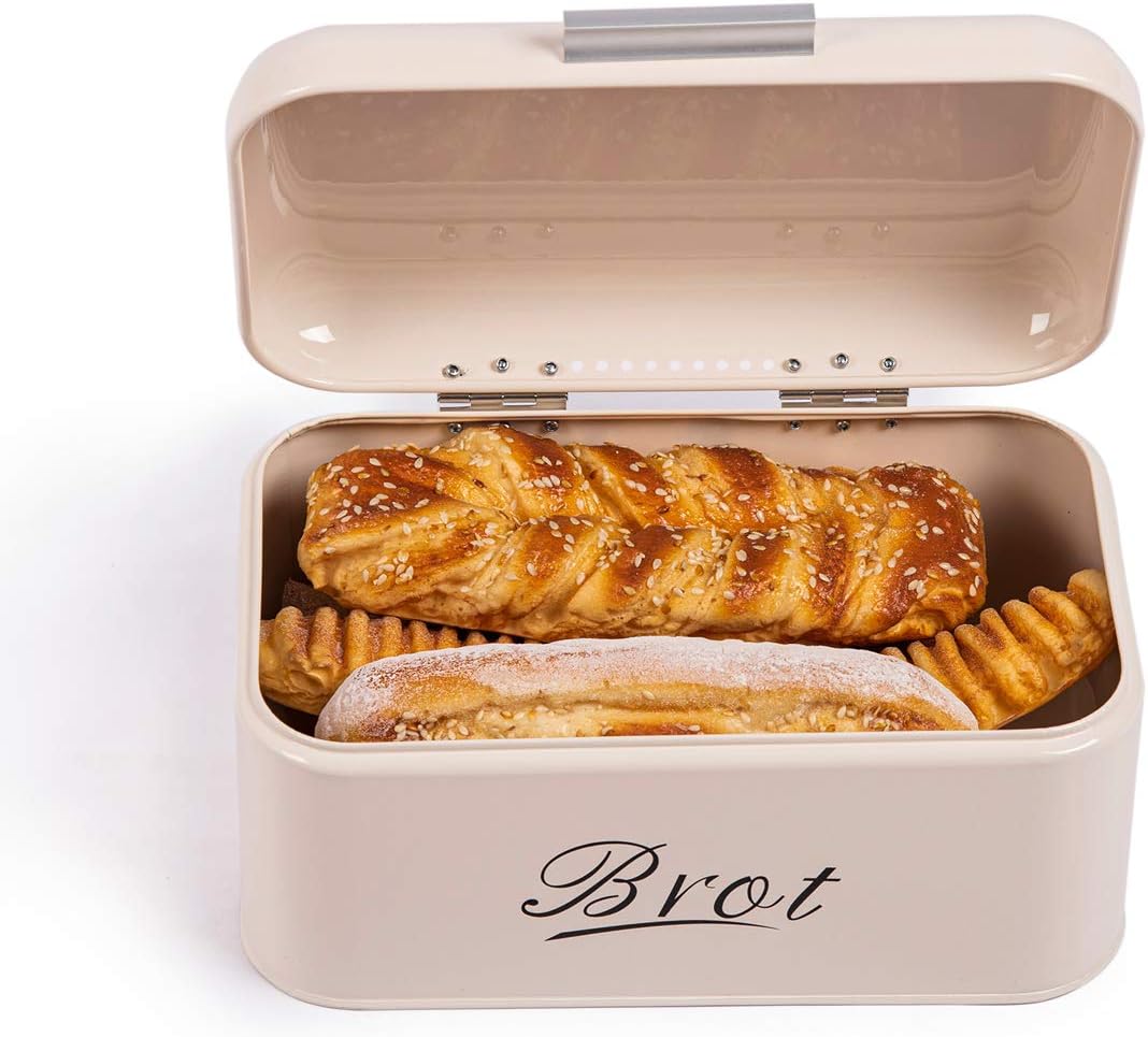 Theo&Cleo Brotkasten mit Deckel, Grosser Knäckebrot Box aus Metall, Brotaufbewahrungsbox Bread box,