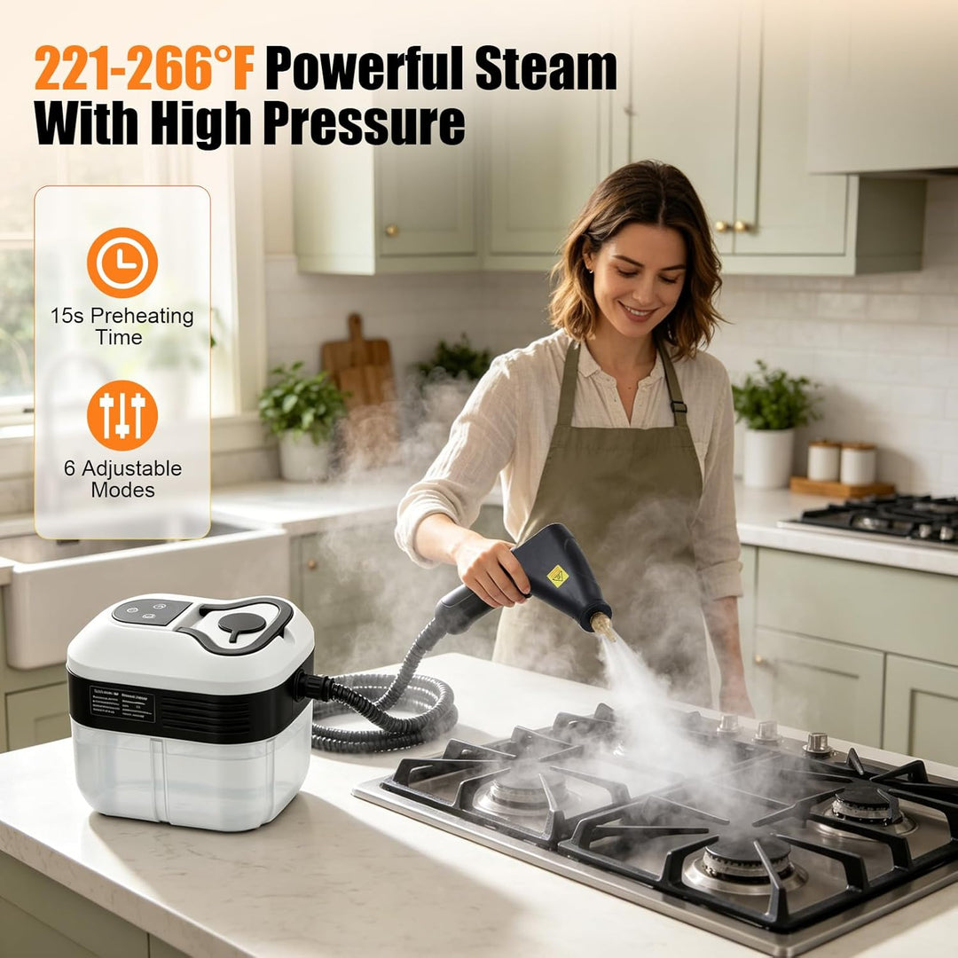 2500W Handheld-Dampfreiniger, 4,5 Bar Druck, 1500ml Wassertank, 6 verstellbare Dampfstufen, 15s Aufh
