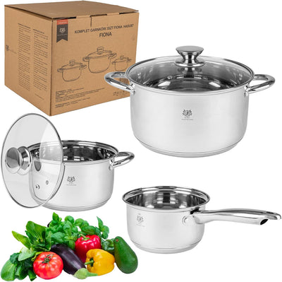 Topfset Induktion 3-teilig, Kochtopf Set mit Glasdeckel, Edelstahl mattiert, Induktions Töpfe Set un