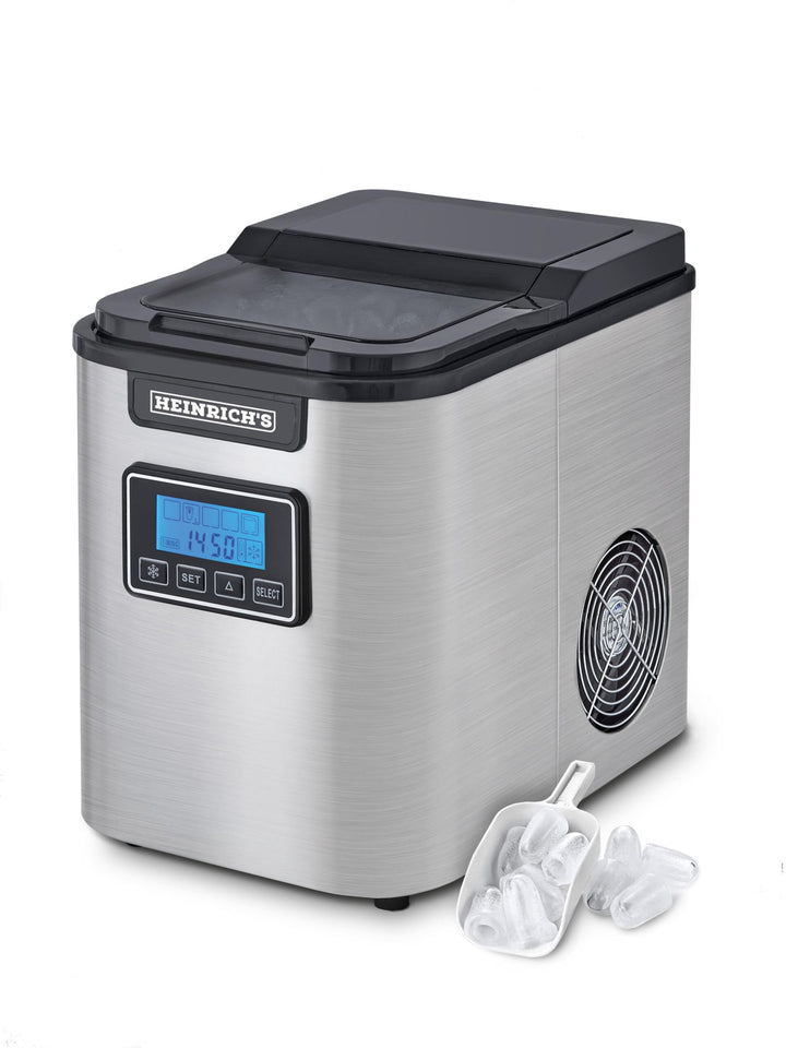 HEINRICHS Eiswürfelmaschine, Eiswürfelbereiter mit Timer, 3 einstellbare Eiswürfelgrössen, LCD-Displ