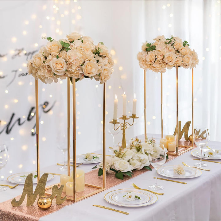 Sziqiqi 10 Stück Hochzeit Mittelstücke Goldvasen Hoch Blumenständer Metall Bodenvase Säule Geometris