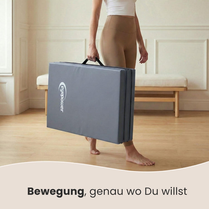 eyepower klappbare Turnmatte für Zuhause 180x60x5 cm - dicke Gymnastikmatte - Weichbodenmatte faltba