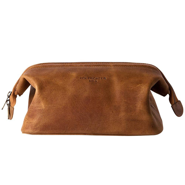 HOLZRICHTER Berlin handgefertigter Leder Kulturbeutel (M). Grosse, hochwertige Kulturtasche aus Lede