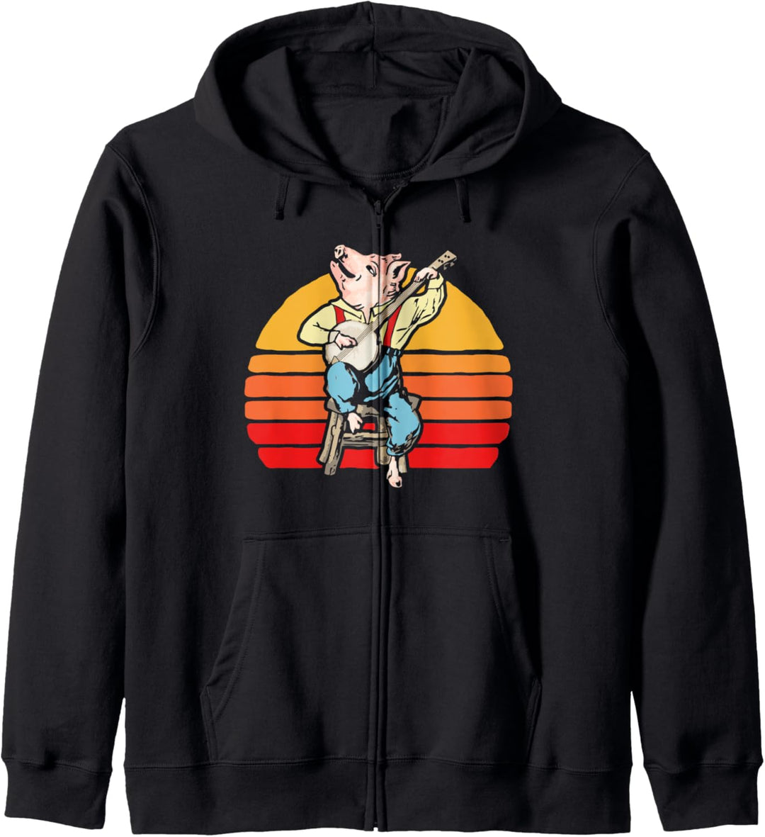 Banjo Pickin' Pig! Funny Vintage 80's Sun Music Retro Kapuzenjacke