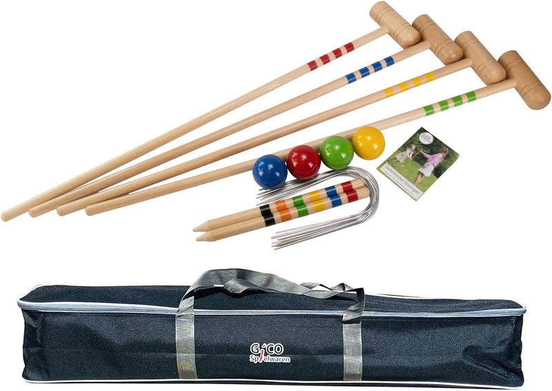 GICO Qualitäts Krocketspiel/Krocket/Crocket für 4 Spieler (100 cm Erwachsenengrösse) mit Transportta