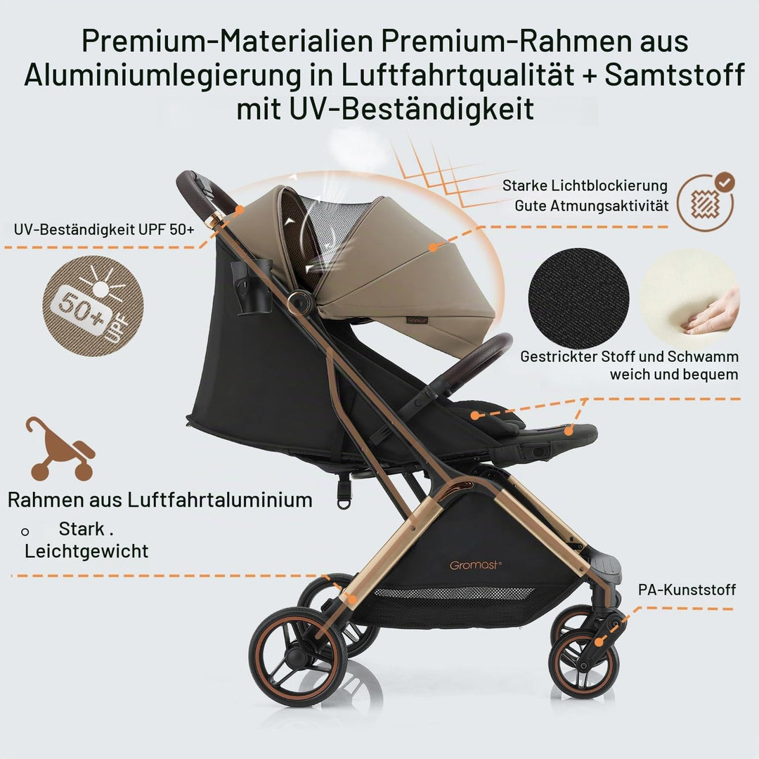 Gromast Gravity Faltbarer Kinderwagen, Tragbarer Reise-Kleinkindbuggy Mit Verstellbarer Rückenlehne