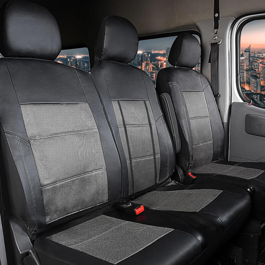 TOYOUN Sitzbezüge für Vans LKWs, Universal Fit Einzel-und Doppelsitze - Kunstleder Mesh-Gewebe, Schw