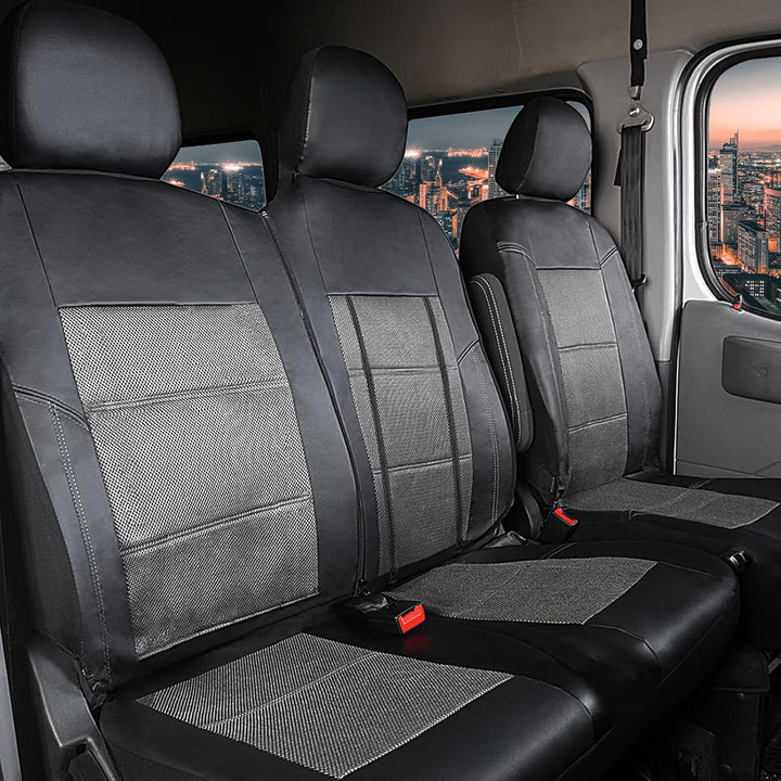 TOYOUN Sitzbezüge für Vans LKWs, Universal Fit Einzel-und Doppelsitze - Kunstleder Mesh-Gewebe, Schw