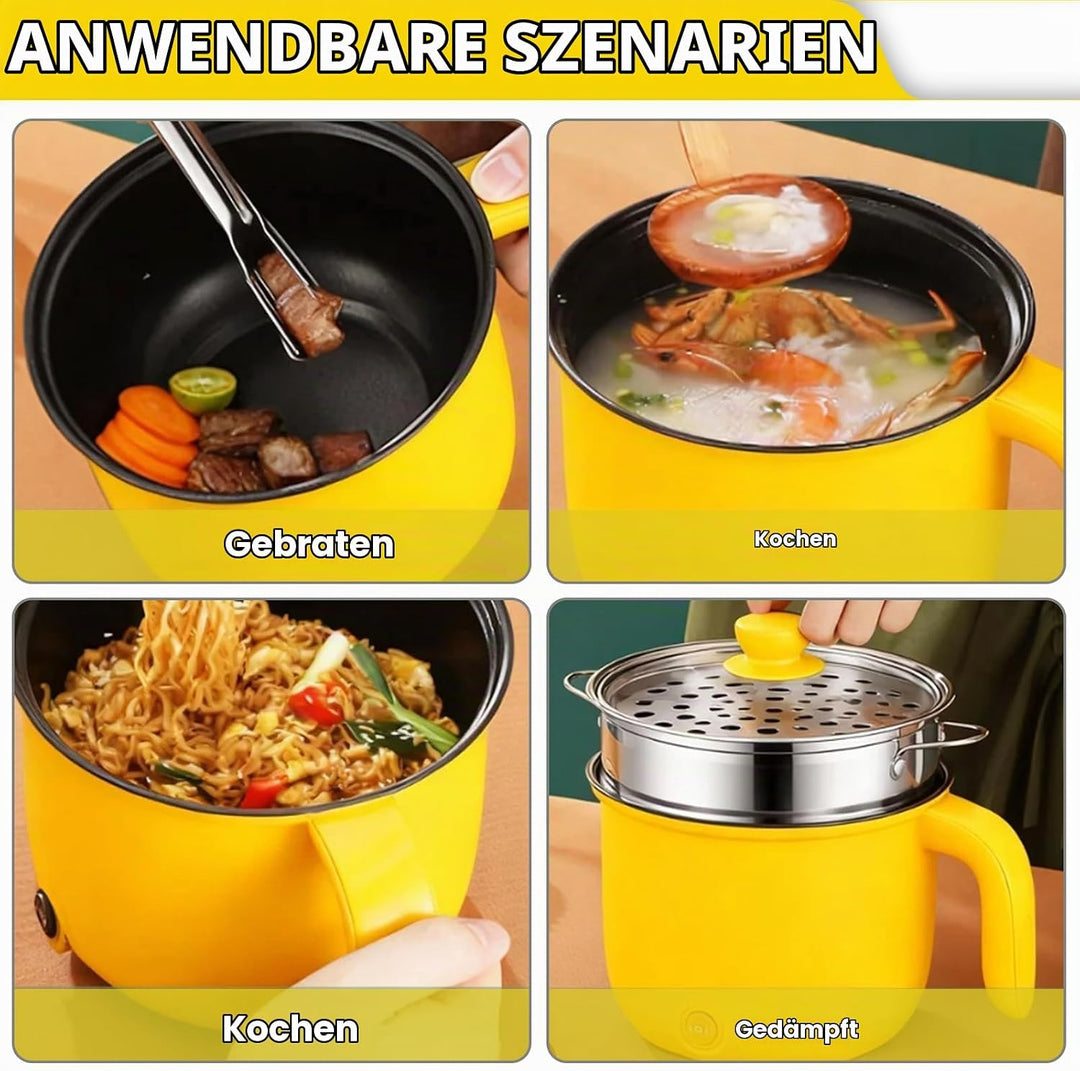 Elektrische Hot Pot mit Dampfgarer, Hotpot Topf Elektrischer Mehrzweckpfanne Mini Tragbare Antihaft